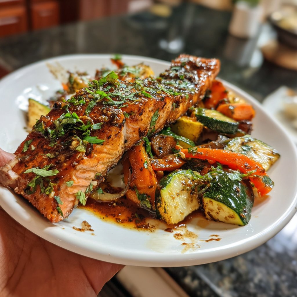 Balsamic Herb Salmon and Veggies
