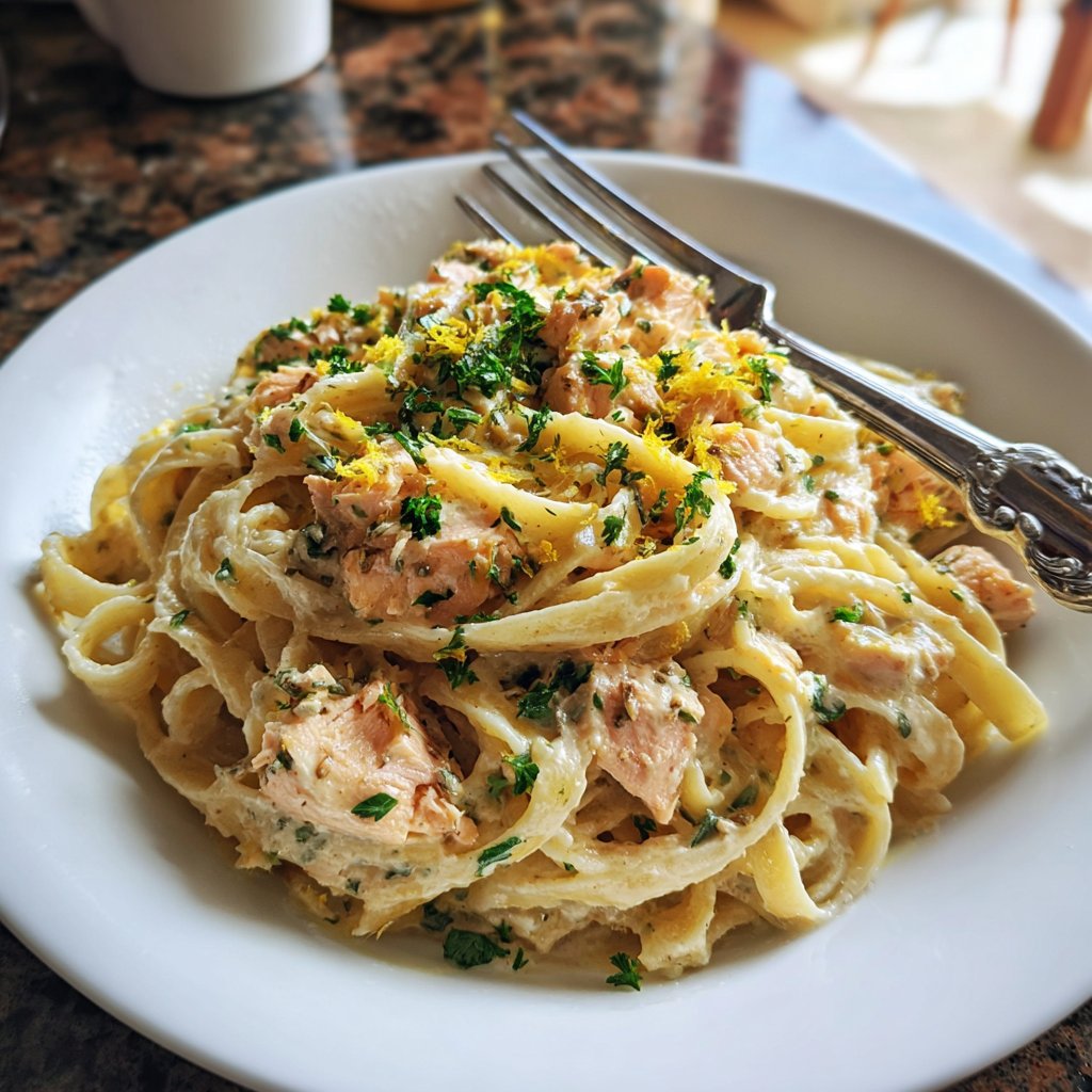 Simple Salmon Alfredo Pasta