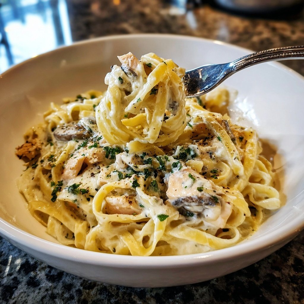 Creamy Mushroom Salmon Tagliatelle